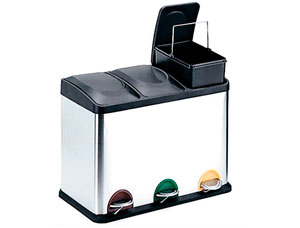 Cubo de pedal 85-I en acero inoxidable brillo para reciclaje con tres cubos de 15 litros