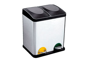Cubo de pedal 85-I en acero inoxidable brillo para reciclaje con dos cubos de 15 litros
