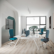 Mesa de oficina de diseño Arkitek con sillas TNK-Flex