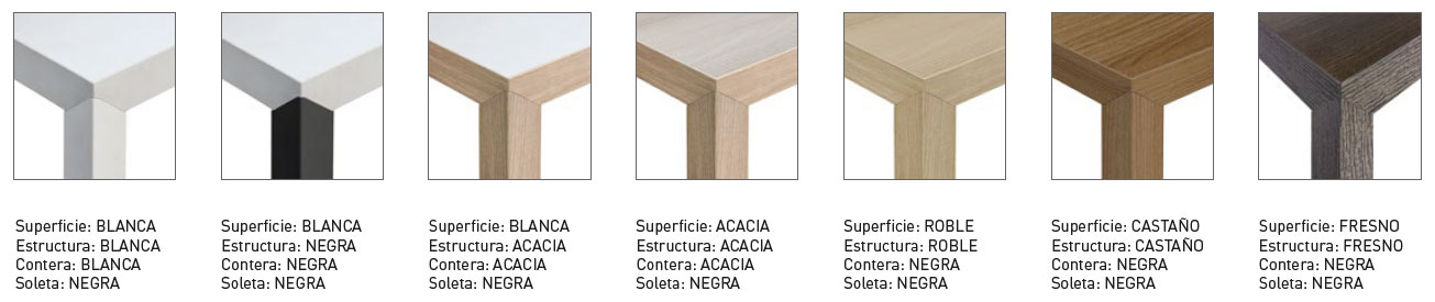 Combinaciones de acabados de mesa Prisma