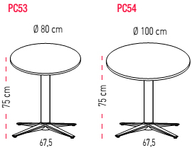 Mesa Tabula con apoyo en cruz Tar 20 de 75 cm de altura