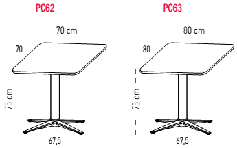 Mesa Tabula con apoyo en cruz Tar 20 de 75 cm de altura