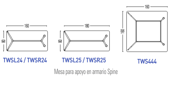Módulos de tablero para mesa Twist Spine Lineal TWSL14/TWSR14 TWS444
