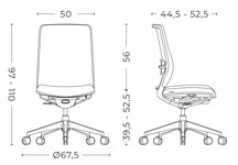 Medidas de la silla A+S Work de Actiu con asiento de espuma tapizada