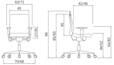 Medidas de la silla Flexa de Dile Office con respaldo alto