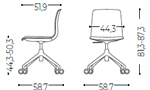 Medidas de la silla confidente de diseño para oficina Noom 50 Actiu con base de 4 radios, ruedas y elevación a gas