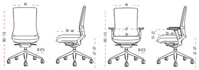 Medidas de la silla TNK de Actiu con asiento de tejido técnico ergonómico