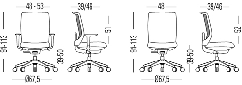 Medidas de la silla TNK Flex de Actiu con asiento de tejido técnico ergonómico
