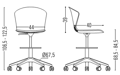 Medidas de la silla Wave confidente con cuatro patas de Actiu