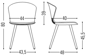 Medidas de la silla Wave confidente con cuatro patas de madera Actiu
