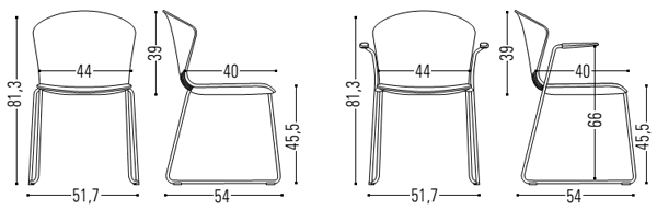 Medidas de la silla Wave confidente con cuatro patas de Actiu