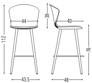 Medidas de la silla Wave confidente con cuatro patas de madera Actiu