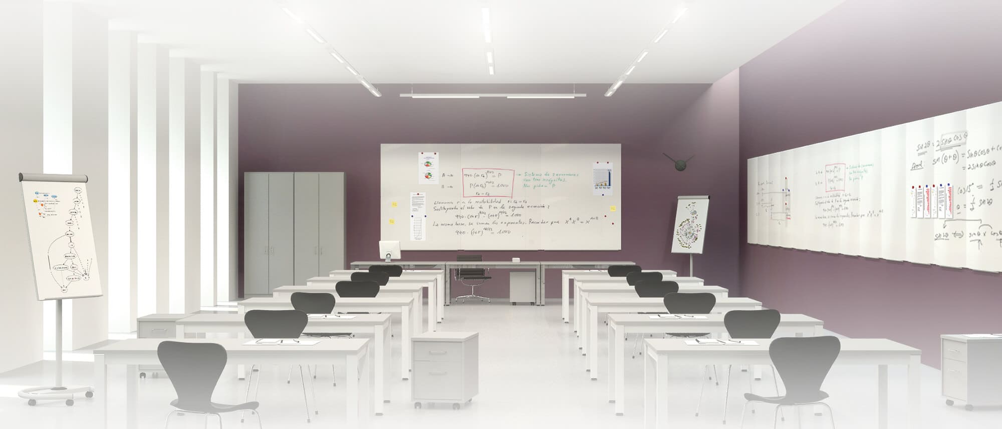 Las pizarras favorecen la comunicación y la creatividad en espacios de trabajo y formación Oficina con paredes creativas con pizarras modulares SkinWhiteBoard