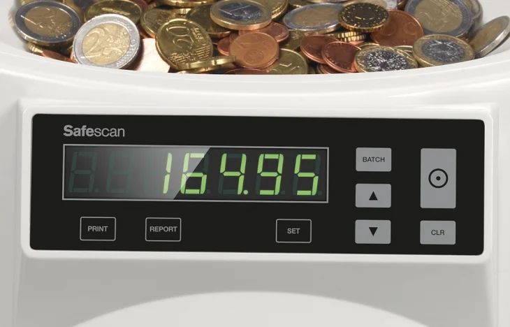 Pantalla de la contadora de monedas Safescan 1250