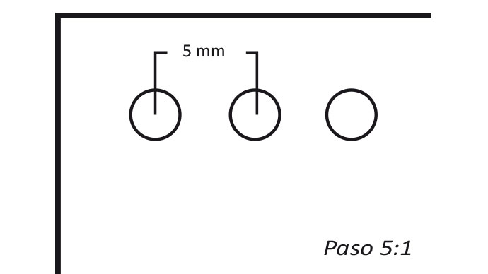 La encuadernadora realiza 59 agujeros en un papel A4, con una distancia entre agujeros de 5 mm, es el paso estándar en España
