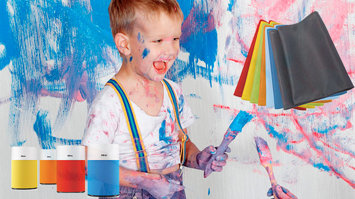 Niño pintando, filtros y purificadores con colores