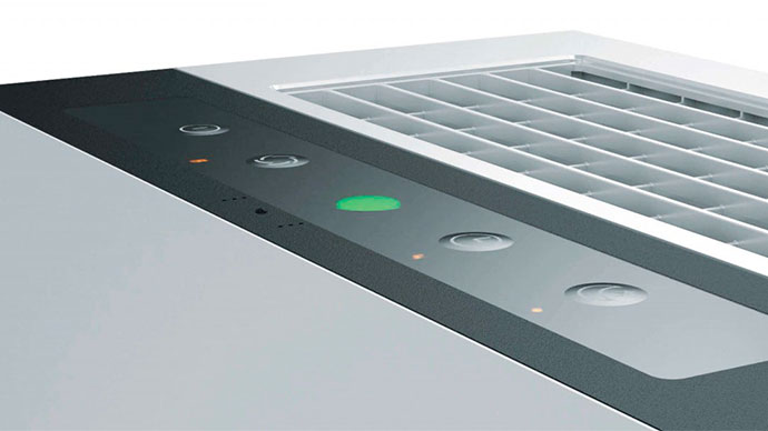Vista superior lateral del panel de mando del purificador AP60 PRO