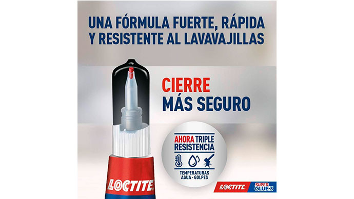 Gracias a su nuevo tapón antiobstrucción, tendrás tu pegamento Loctite, listo para usar en cualquier momento.
