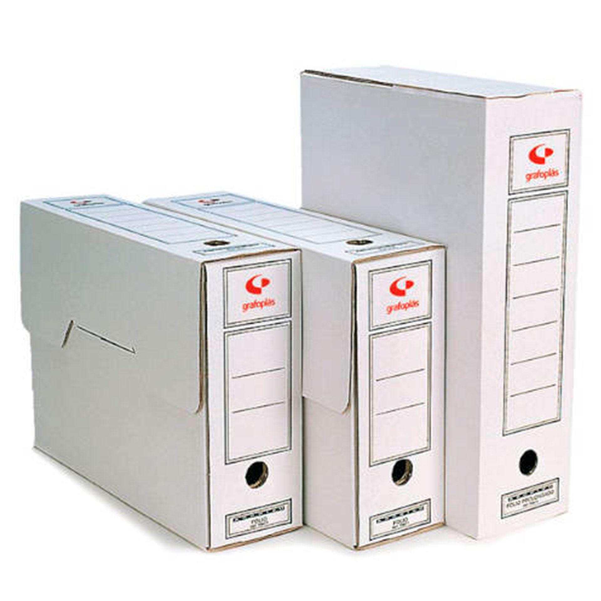 La caja de archivo definitivo de Grafoplás dispone de dos frentes con doble etiquetado para poder archivarlo de forma horizontal o vertical.