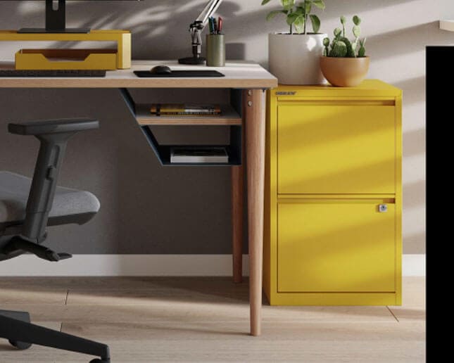 Archivador de cajones en color amarillo para oficina en casa