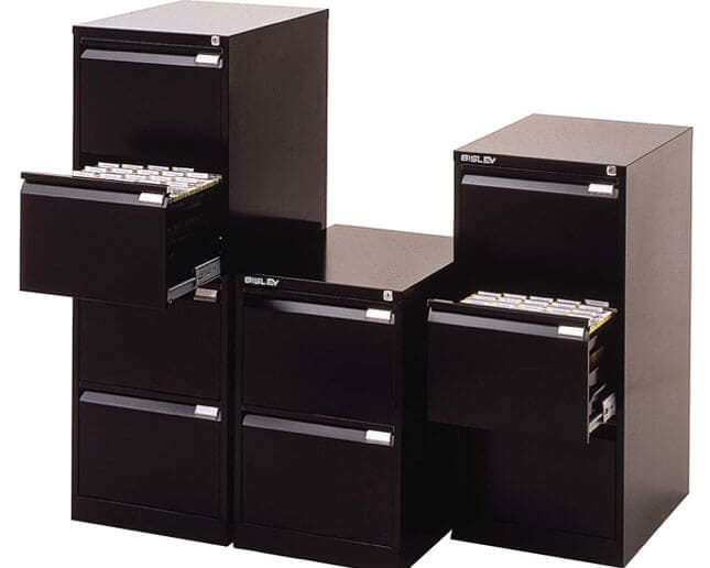 Tres archivadores Bsiley BS Premium negros, de dos, tres y cuatro cajones