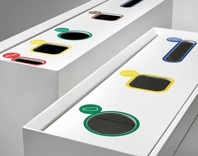 Dos modelos de papelera Zell con 3 y 5 compartimentos para reciclaje