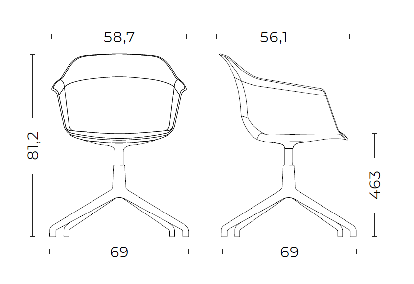 Medidas de la silla giratoria Noom 60 Medidas de la silla giratoria Noom 60