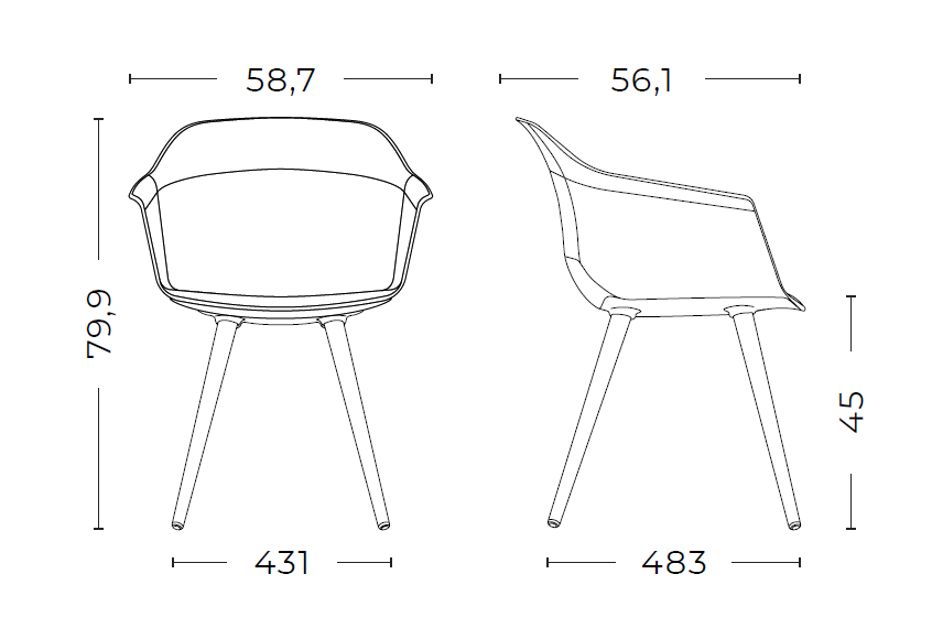 Medidas de la silla Noom 60 con patas de madera Medidas de la silla Noom 60 con patas de madera