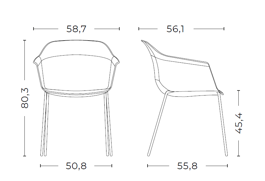 Medidas de la silla Noom 60 con 4 patas de acero