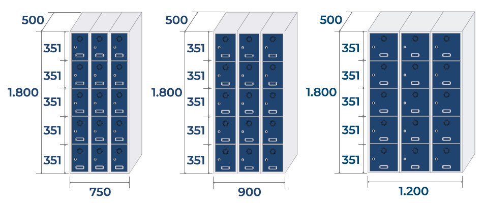 Taquilla de 3 columnas de 5 puertas