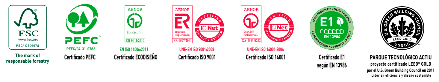 Sellos de certificación ecológica de la mesa Talent de Actiu