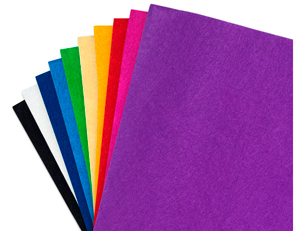 Láminas de fieltro de colores para manualidades en paquetes de 10 hojas de 50 x 70 cm. y 160 gramos