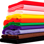 Papel crespón con tacto suave y textura arrugada de colores: blanco, negro, gris, rojo, naranja, amarillo, verde, turquesa, azul, violeta, fucsia, rosa y marrón