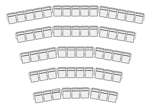 Instalación de butacas en ángulo ovalado