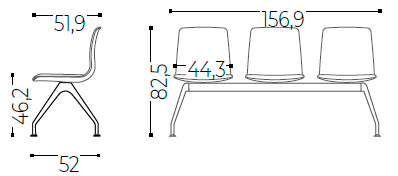 Medidas de la bancada Noom ergonómica para salas de espera de Actiu