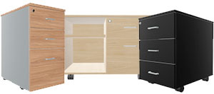 Configura tu cajonera de madera para mesa de oficina con variedad de estructuras, puertas y acabados