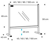 Medidas de mampara de sobremesa con soporte de aluminio