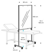 Mampara con estructura elevable para altura camilla que evita contagios en centros médicos, de fisioterapia, masaje, podología o estética.