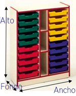 Medidas de armario estantería para gavetas de plástico de colores educación prescolar, infantil y primaria
