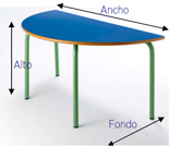 Medidas de mesa escolar con forma de trapecio