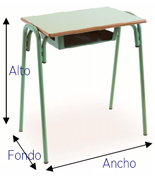 Medidas de mesa escolar tipo pupitre verde
