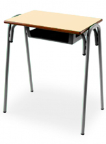 Medidas de mesa escolar tipo pupitre con estructura negra y superfice en beige crema