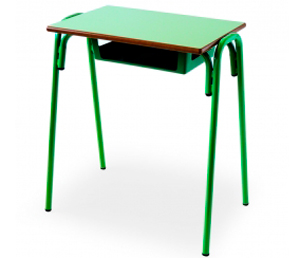 Mesa escolar para aula didáctica de formación con diseño de pupitre, estructura de tubo de acero y tablero de madera en color verde