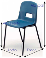 Silla escolar con asiento y respaldo de plástico amarillo y estructura metálica de acero