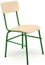Medidas de silla escolar con asiento y respaldo de madera en acabado crema y estructura metálica negra