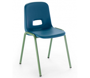 Silla escolar para aula didáctica de educación con diseño moderno, estructura de tubo de acero verde, negro o cromado y respaldo y asiento en plástico de polipropileno verde o azul