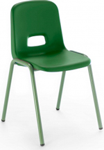 Silla escolar con asiento y respaldo de plástico amarillo y estructura metálica de acero