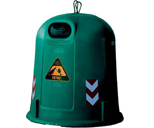 Contenedor de reciclaje de plástico con doble gancho con 2500 litros de capacidad para vidrio Contenedor de reciclaje de plástico de 4 ruedas con 1100 litros de capacidad y doble tapa curva