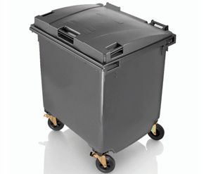 Contenedor de reciclaje de plástico de 4 ruedas con 1100 litros de capacidad Contenedor de reciclaje de plástico de 4 ruedas con 1100 litros de capacidad