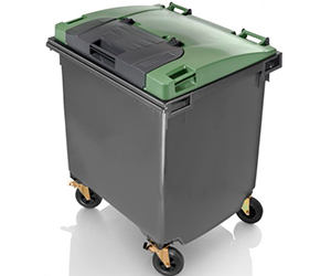 Contenedor de reciclaje de plástico con doble tapa de 4 ruedas con 1100 litros de capacidad Contenedor de reciclaje de plástico de 4 ruedas con 1100 litros de capacidad